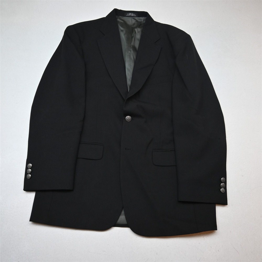 Vtg 38R Black Hopsack Silver Button Mens Blazer Suit Jacket Sport Coat